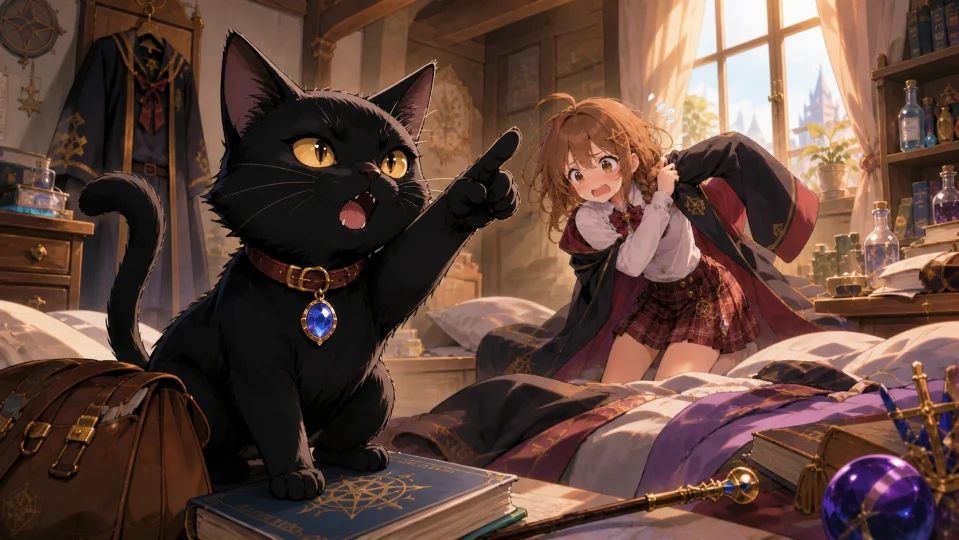 黒猫使い魔と遅刻寸前の朝