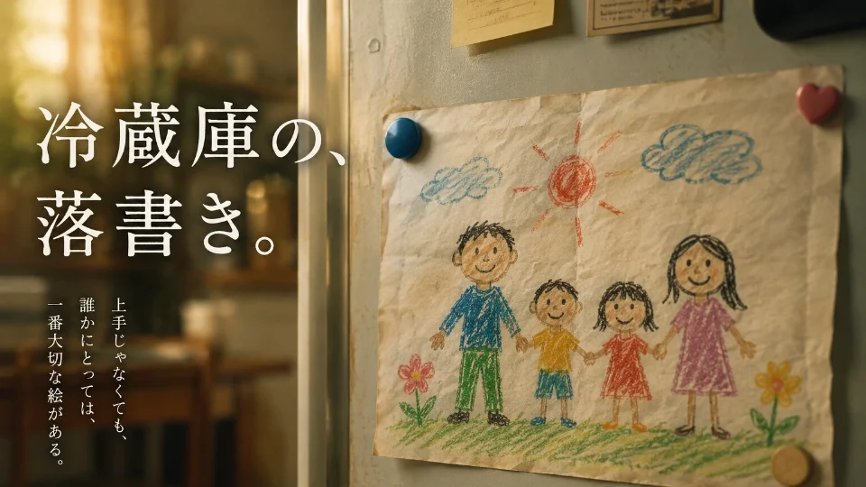 冷蔵庫の、落書き。
