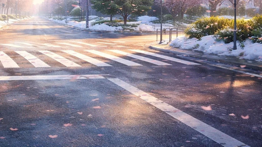 冬の終わりの交差点